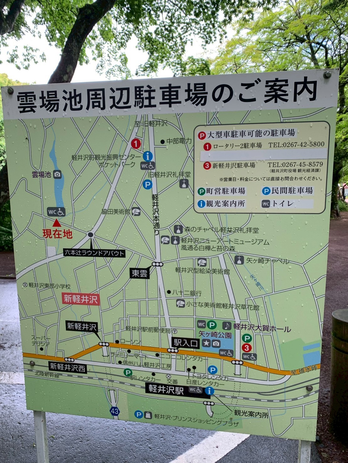 雲場池周辺駐車場の案内看板