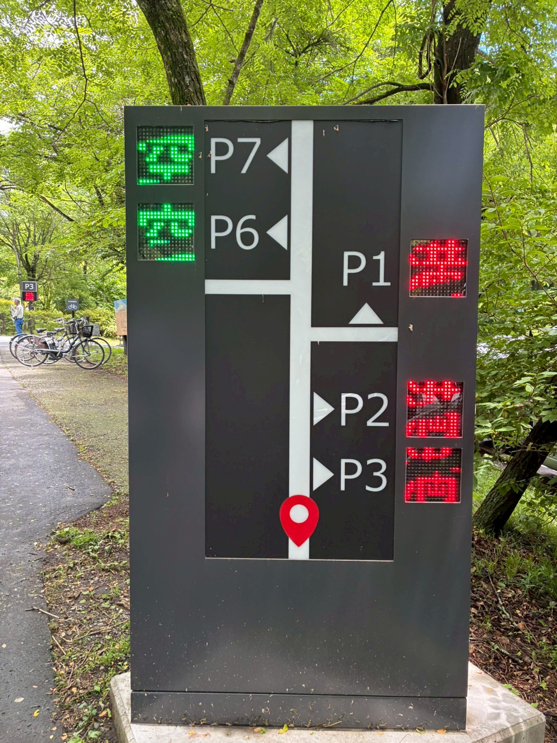 軽井沢星野エリアの駐車場満空情報を示す案内看板