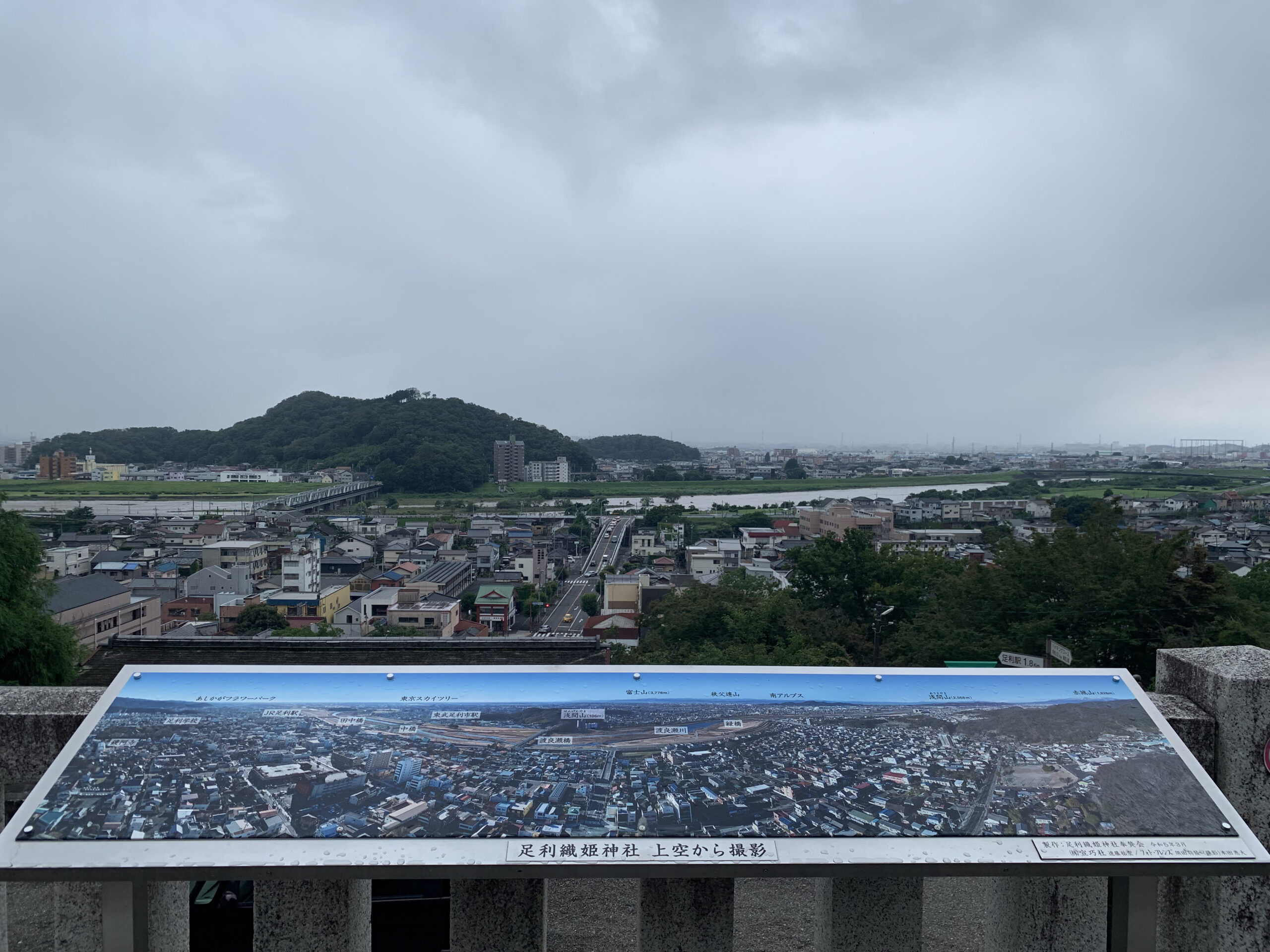 足利織姫神社の展望スペースから見た足利市街と渡良瀬川