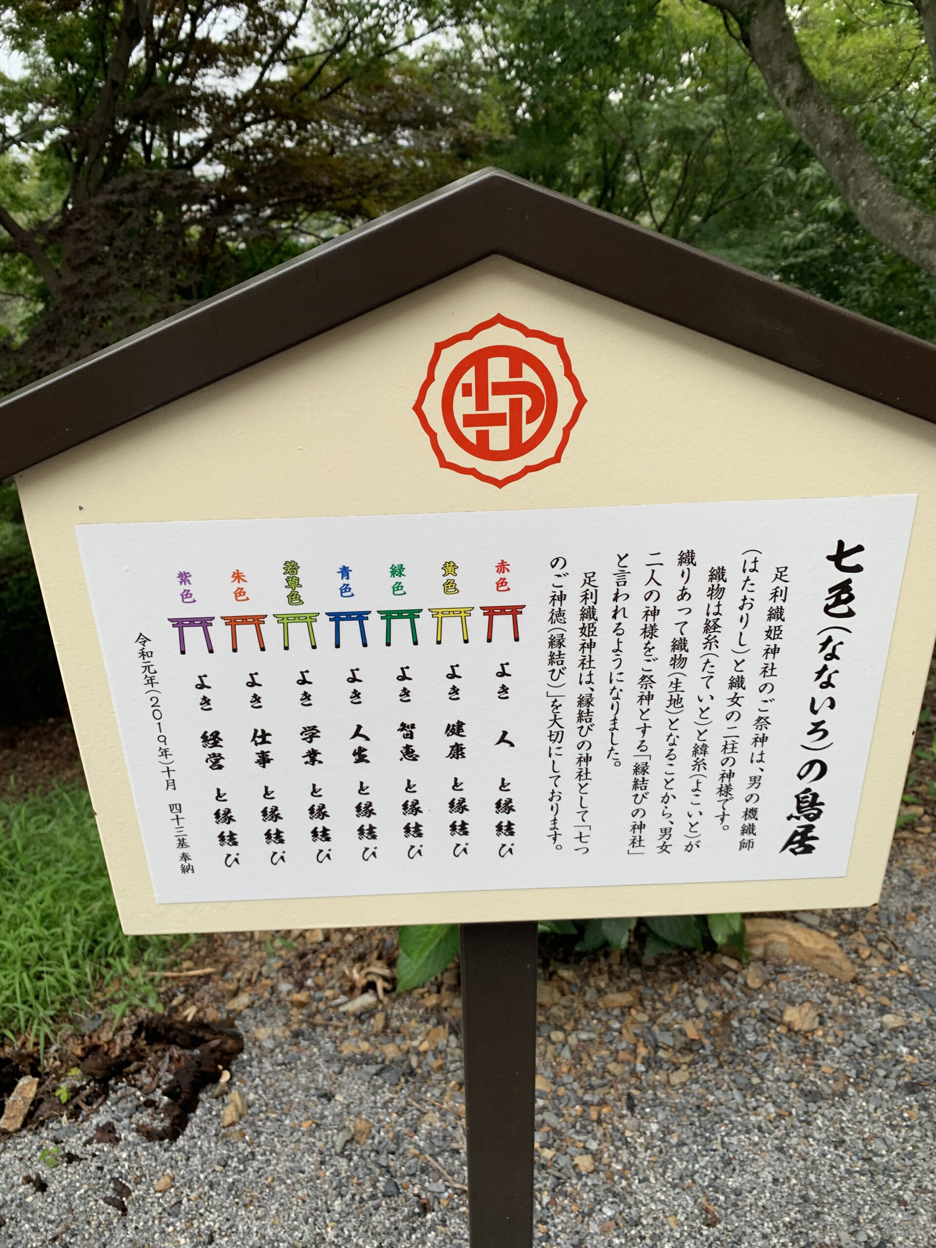 足利織姫神社の七色の鳥居の意味を案内する看板