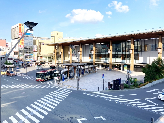 長野駅善光寺口の駅前広場と路線バス乗り場